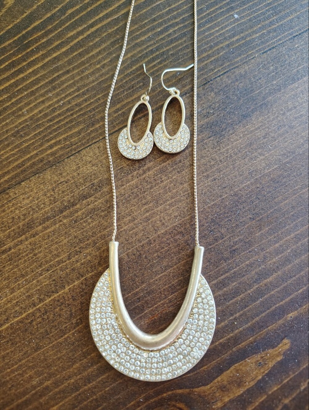 Plunder Gold Crystal Crescent Necklace and Earrings Set